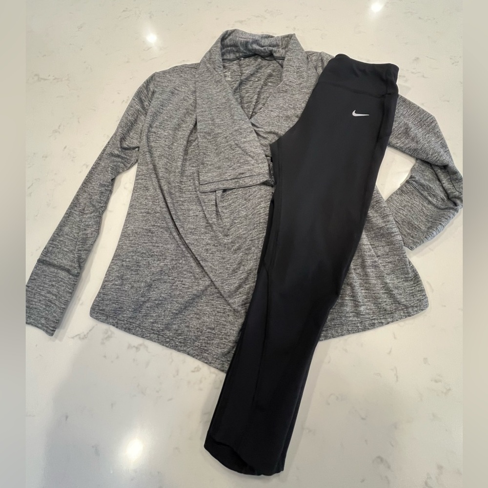Nike Open Front Cardigan and black tights size Medium
